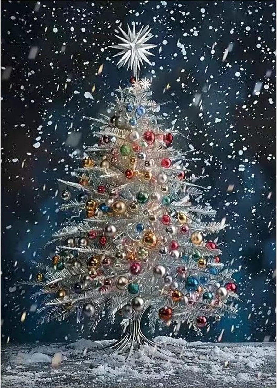 Christmas Tree Diamond Painting Kit for Adults – 5D Full Round Drill Snowflake Diamond Art for Beginners – DIY Winter Holiday Gem Dot Craft for Home Wall Decor – 12x16 Inch